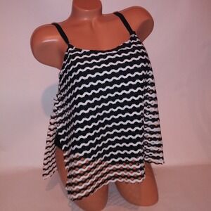 Croft and Barrow Swim Tankini Top Size 14 Black White Crochet Flounce Tank